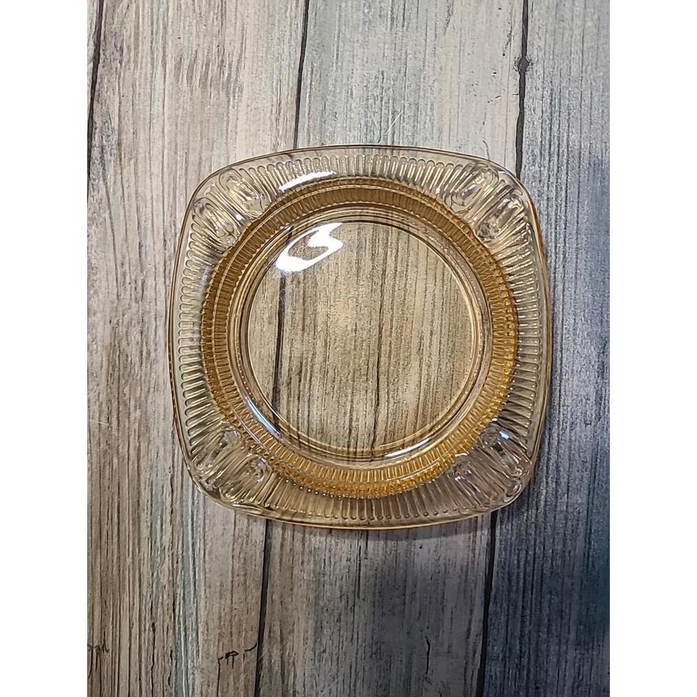 Jeannette Marigold CARNIVAL depression iridescent Glass square ASHTRAY Vintage